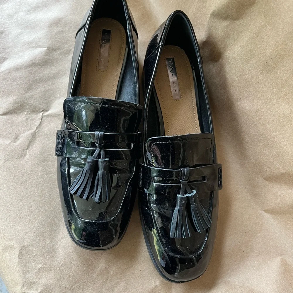 Tahari Tina tassel, black patent leather loafer size 7 1/2. Trending.